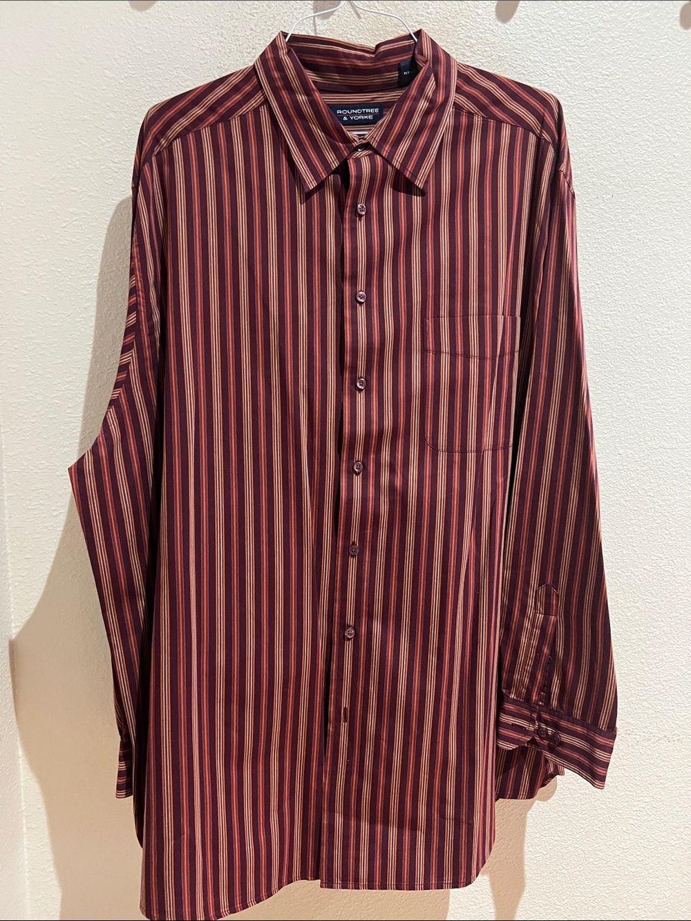 Roundtree & Yorke Men's Burgundy and Tan Striped Dress Shirt